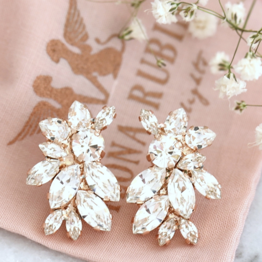Crystal and Gold Bridal Cluster Earrings